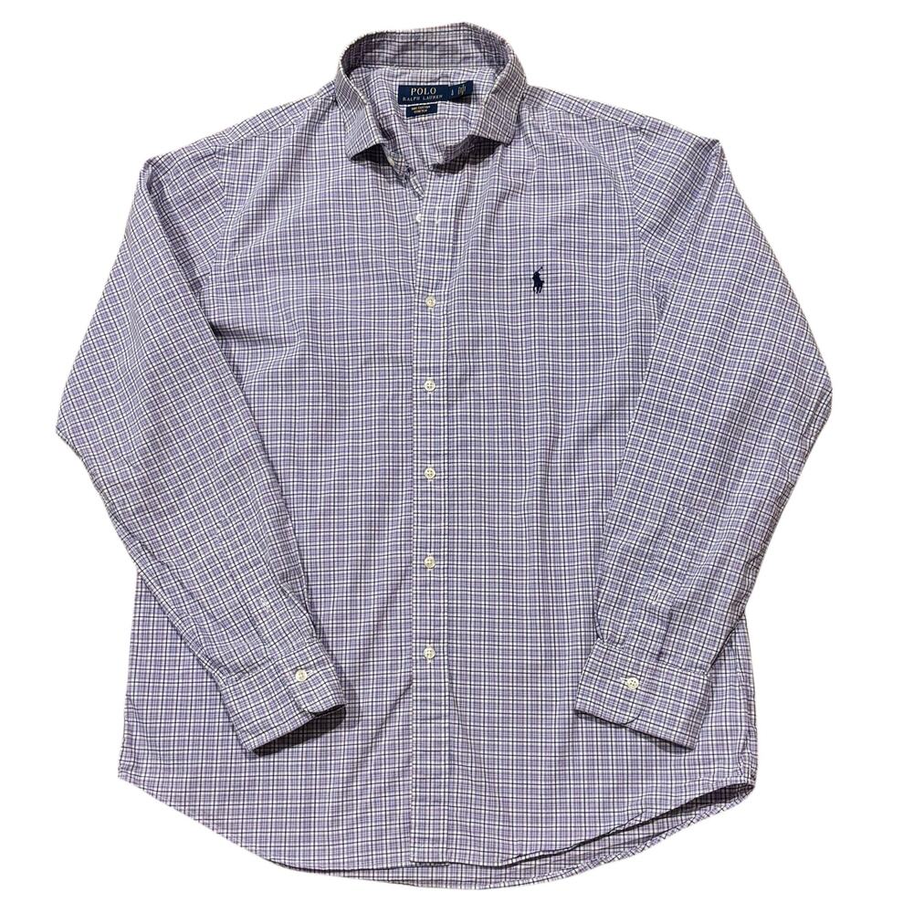 Polo Ralph Lauren Purple Tattersall Check Spread Collar Button Down Men's Large